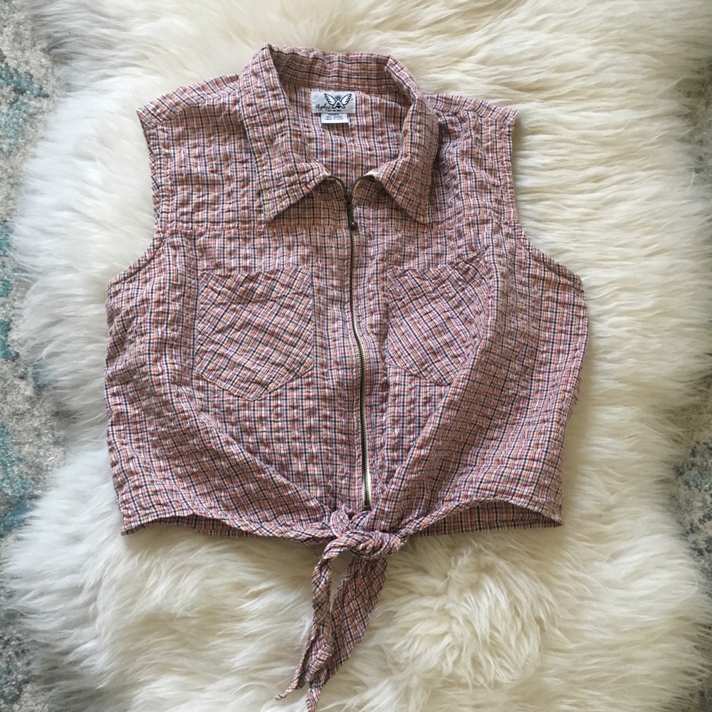 Vintage | seersucker collared crop top | M